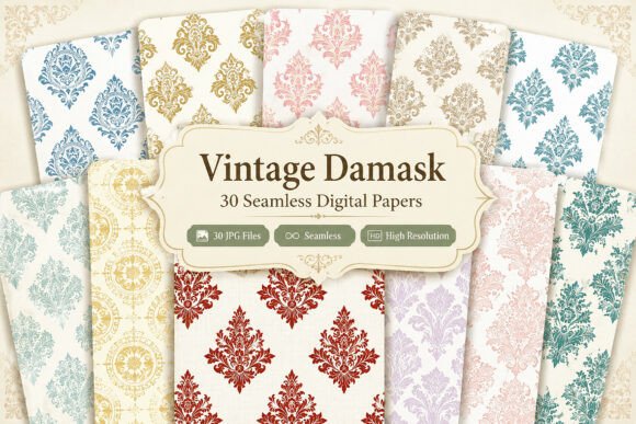 Download Vintage Damask Seamless Digital Paper - Vintage Collection