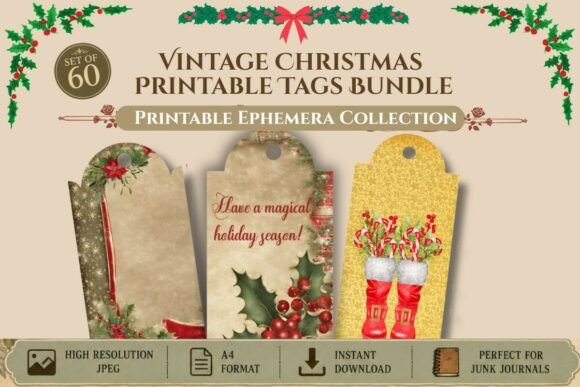 Download Vintage Christmas Printable Tags Bundle - Vintage Collection