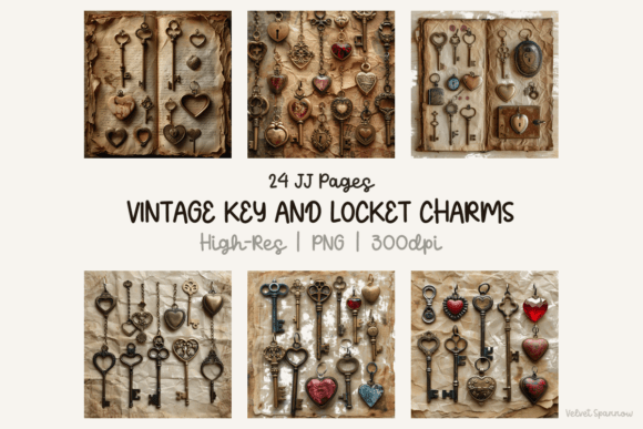 Download Vintage Key and Locket Charms 24 Png - Vintage Collection