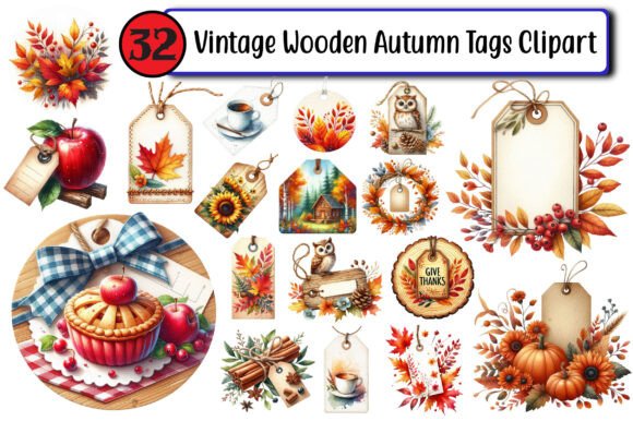 Download Vintage Wooden Autumn Tags Clipart - Vintage Collection
