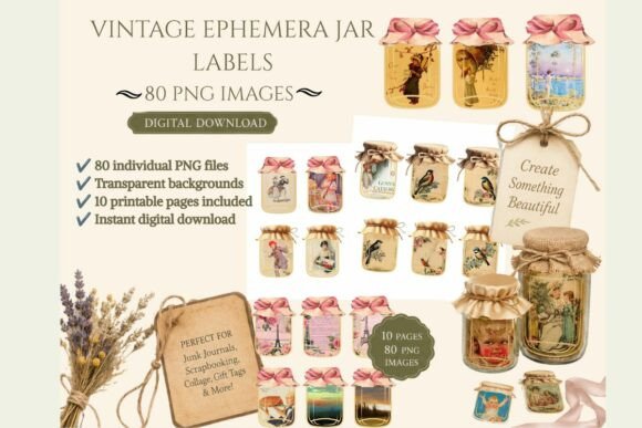 Download 80 Vintage Mason Jar Ephemera PNG Bundle - Vintage Collection