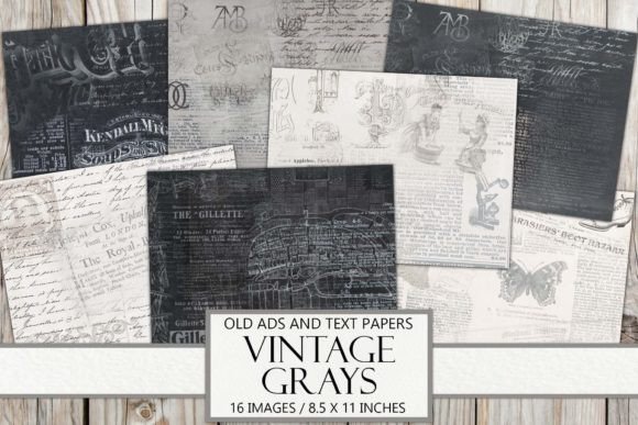 Download Vintage Grays and Text Collage Papers - Vintage Collection