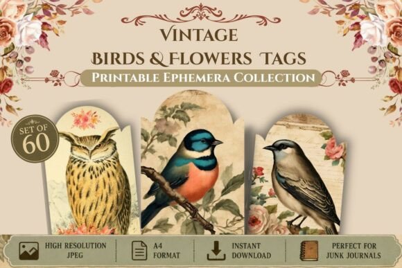 Download Vintage Birds &amp; Flowers Printable Tags - Vintage Collection