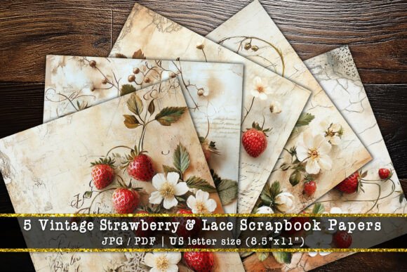 Download Vintage Strawberry &amp; Lace Scrapbook Page - Vintage Collection