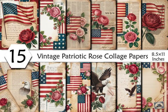 Download Vintage Patriotic Rose Collage Papers - Vintage Collection