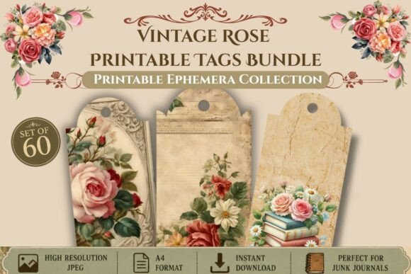 Download Vintage Rose Printable Tags Bundle - Vintage Collection