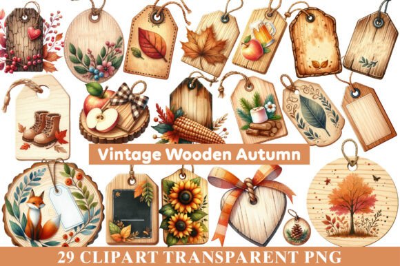 Download Vintage Wooden Autumn Tags Clipart - Vintage Collection